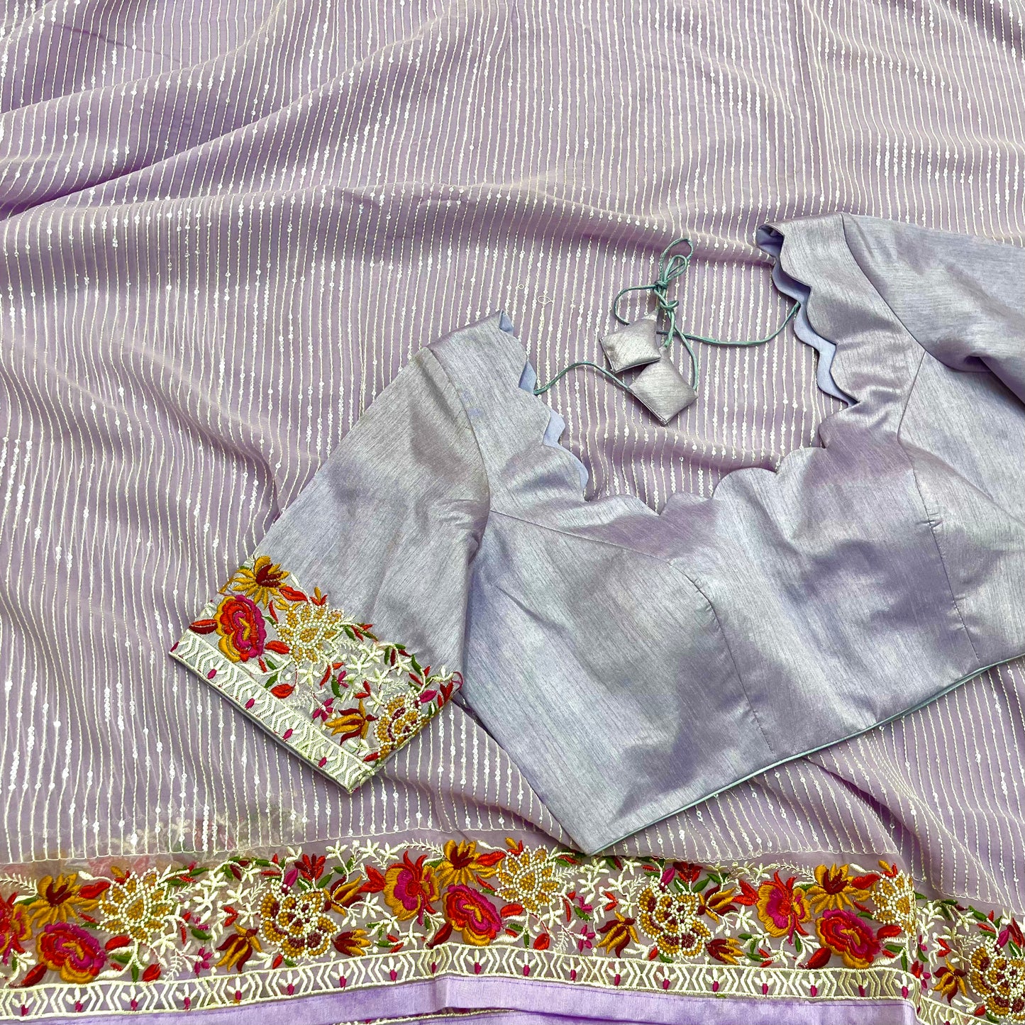 Lilac sequin georgette saree