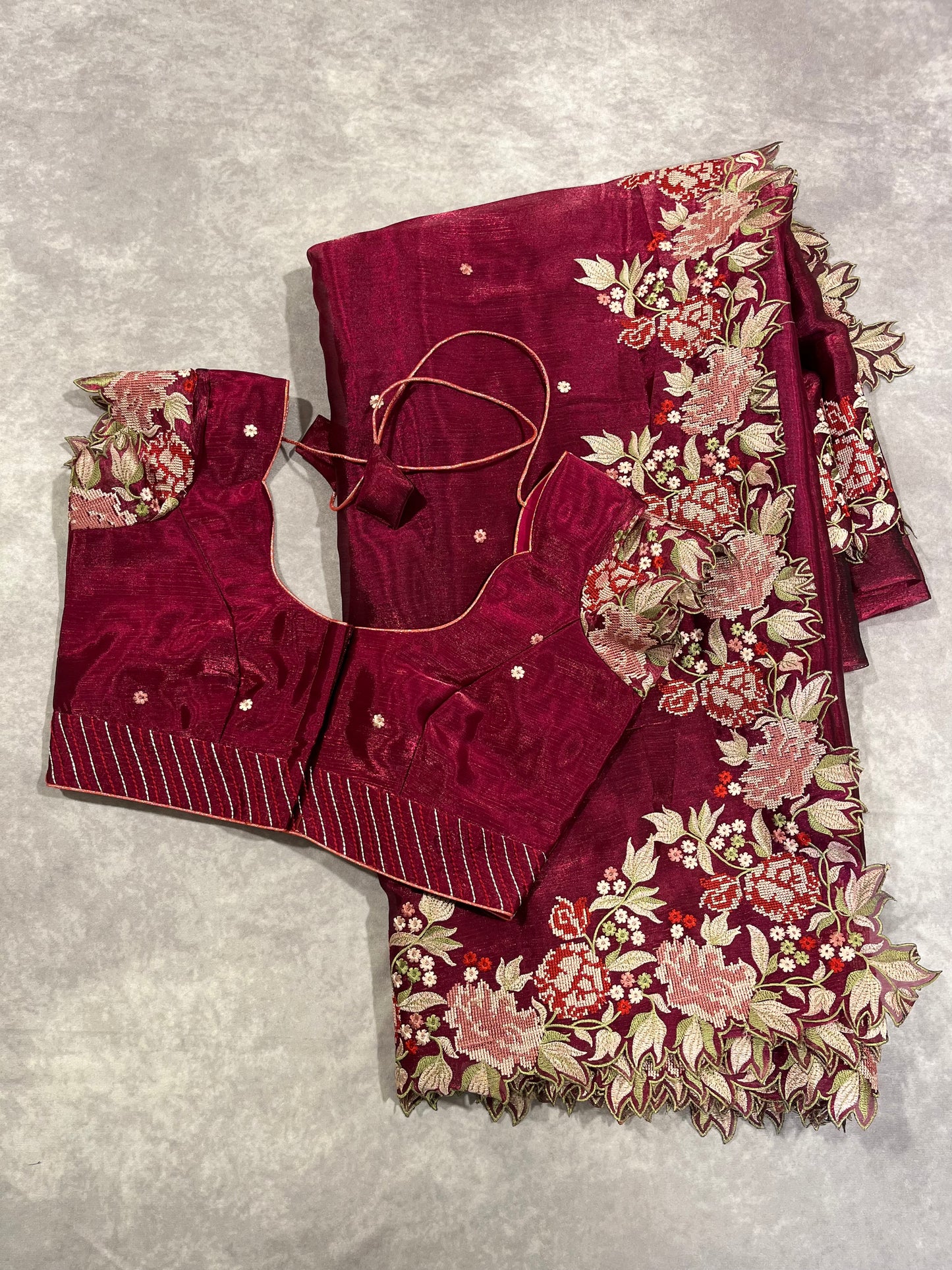 Georgette Tissue embroidery cutwork saree
