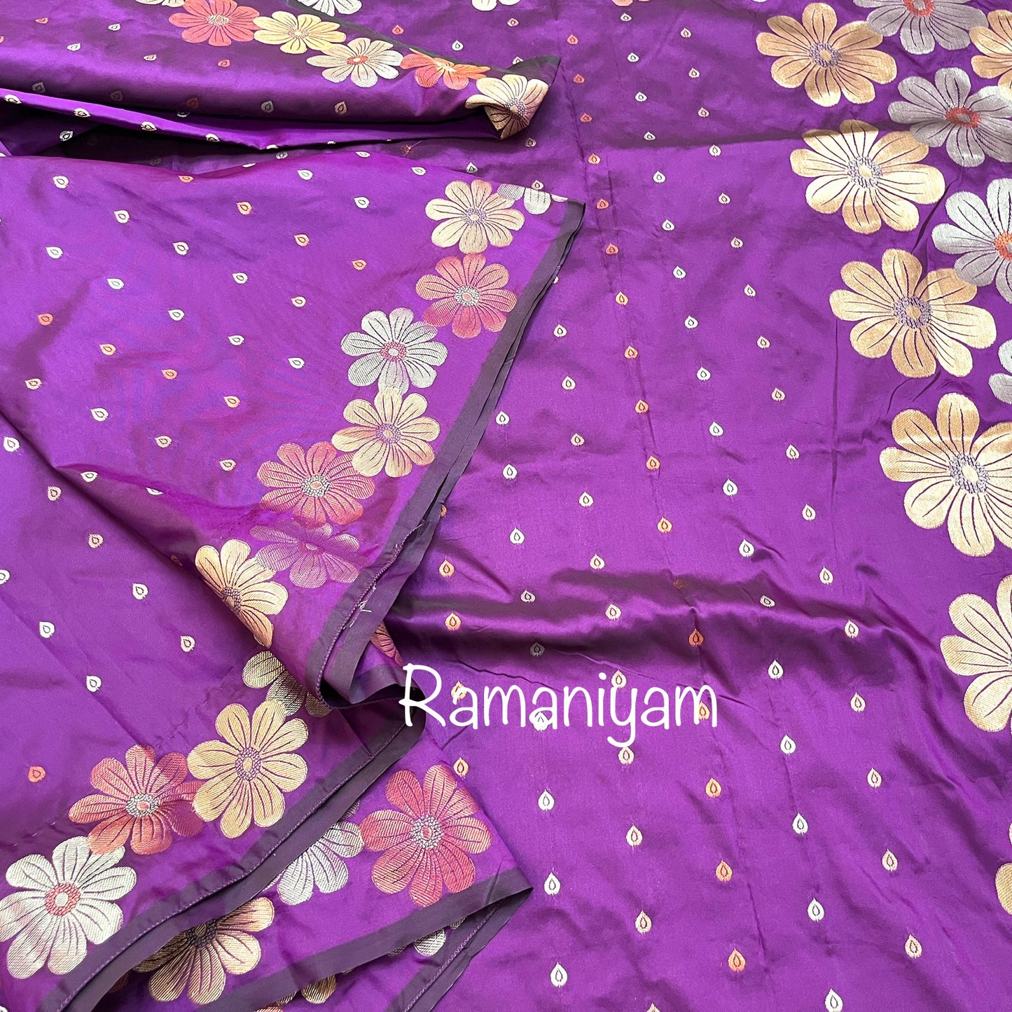 Purple magenta trendy floral weave Kanchi light weight Saree
