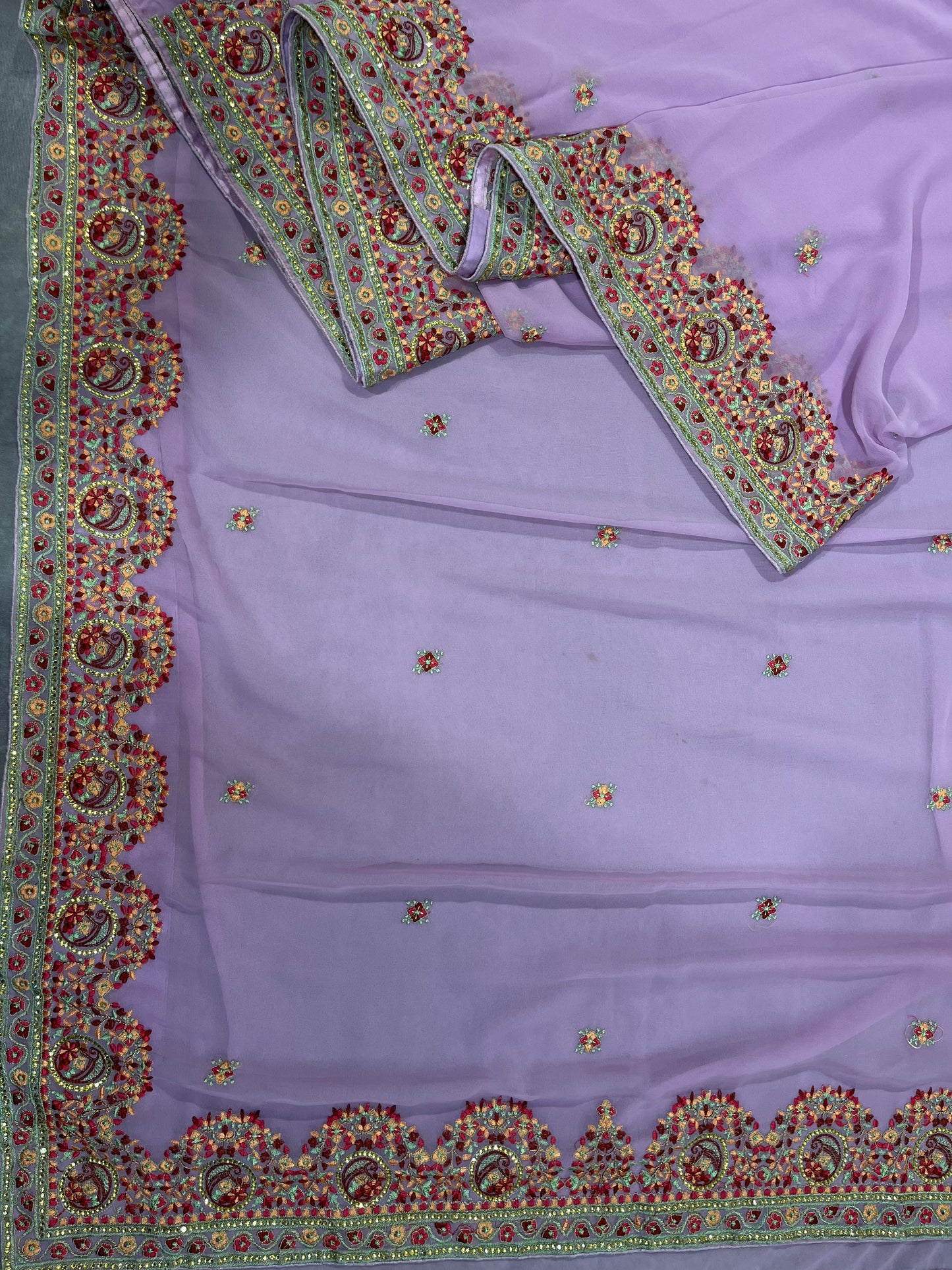 Lavender georgette saree with thread embroidery