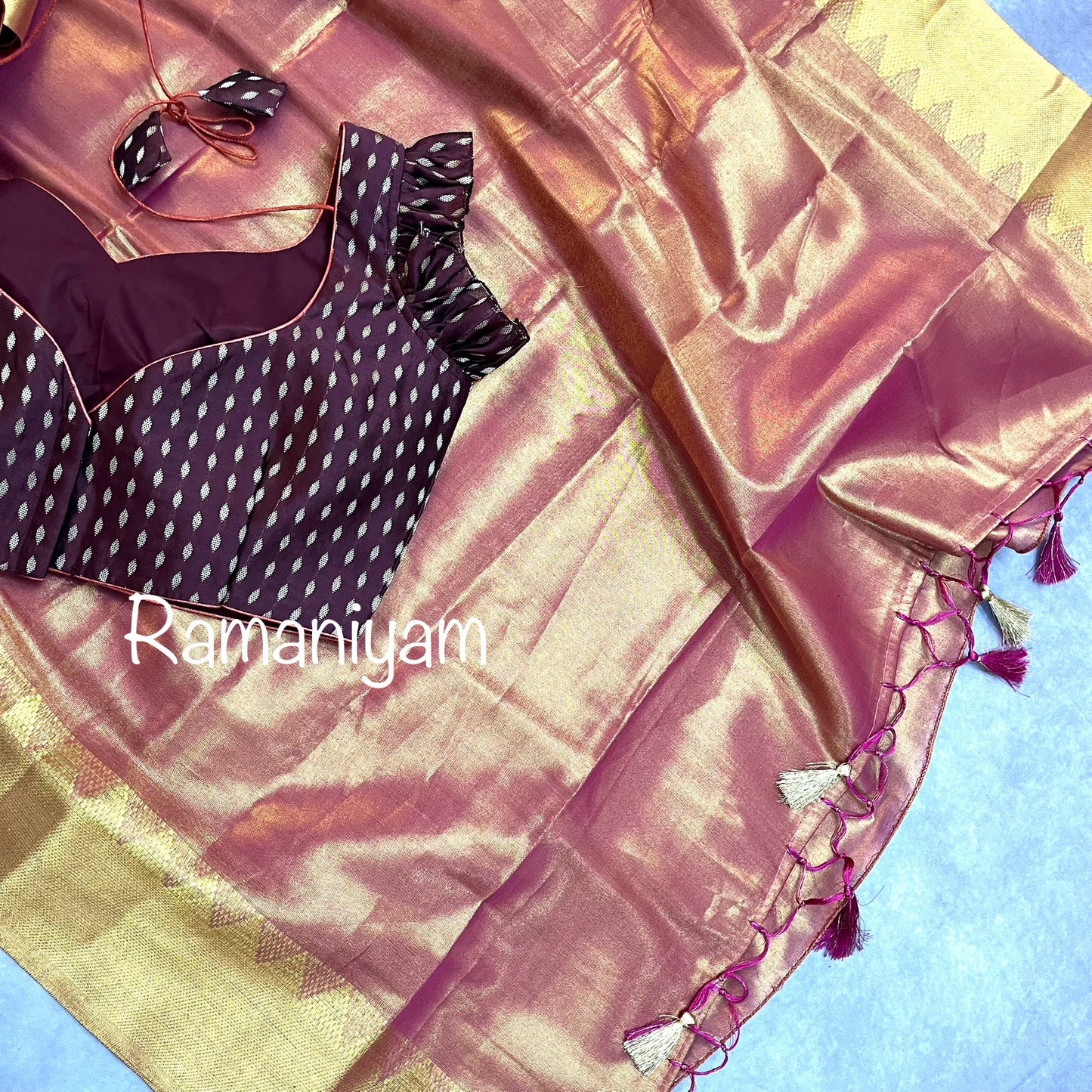 Soft tissue silk saree with chanderi ruffle short sleeves