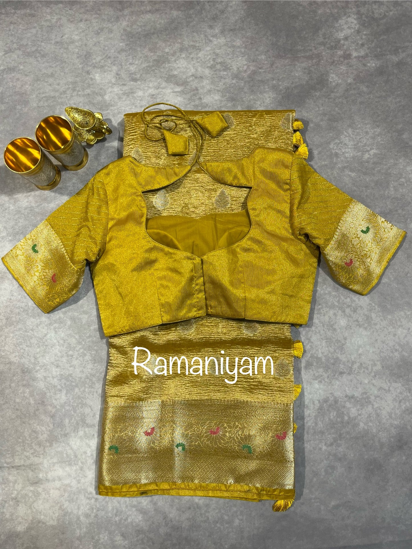 Gold Crushed banarasi tissue saree