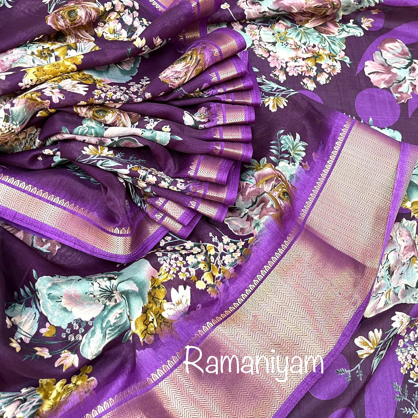 Purple floral print tussar saree