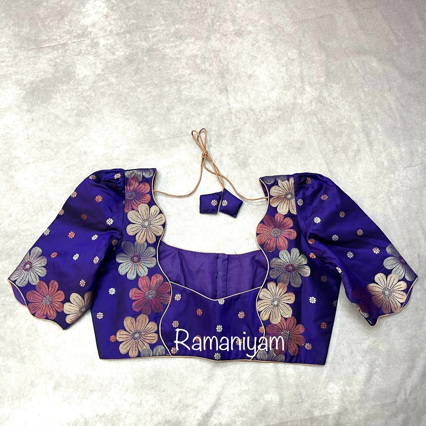 Royal blue trendy floral weave Kanchi light weight