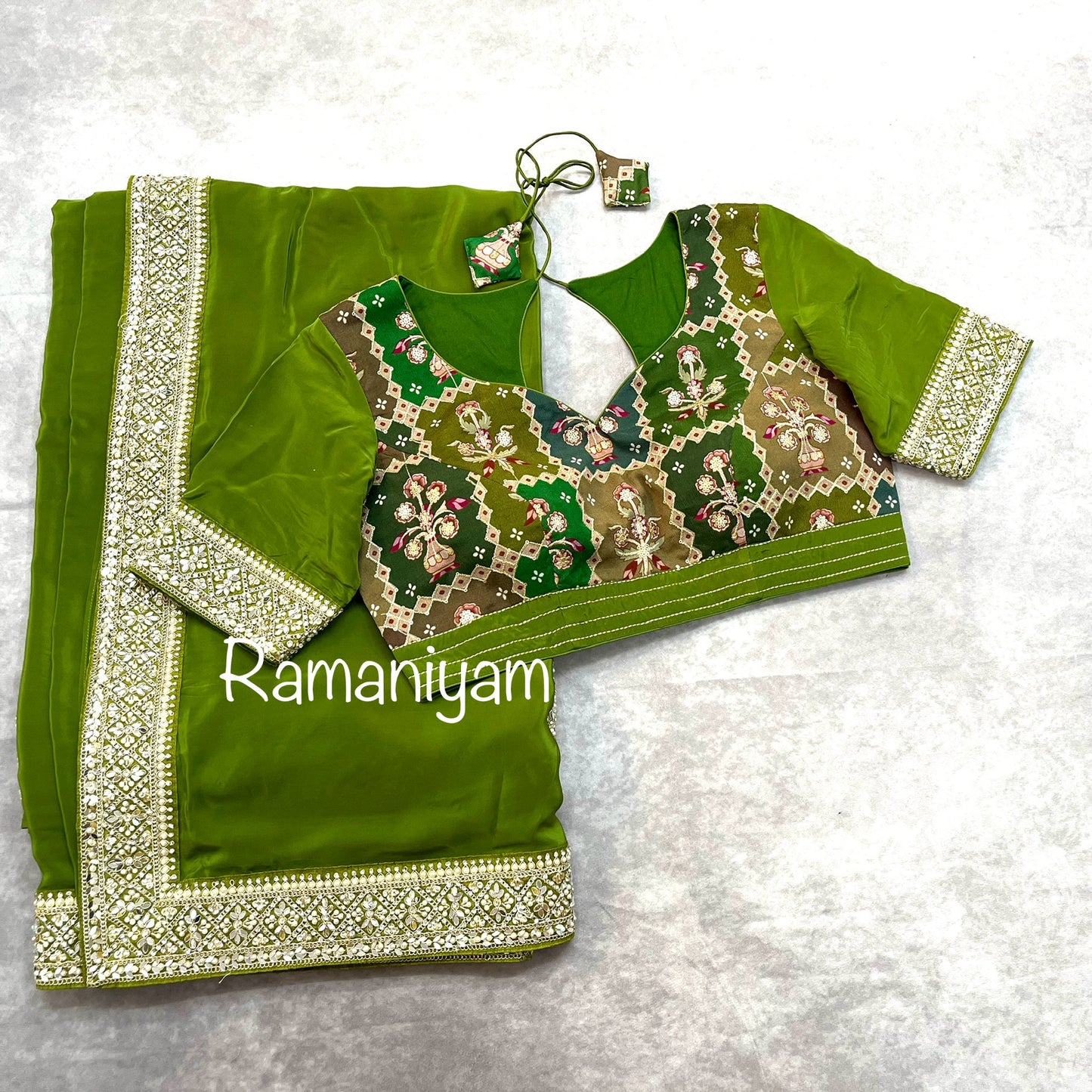 Emerald green crape party wear saree!