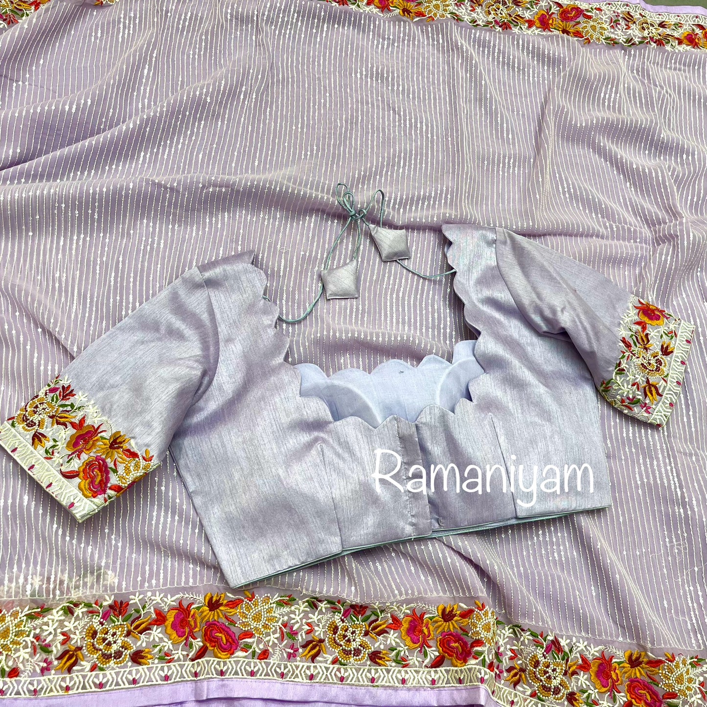 Lilac sequin georgette saree