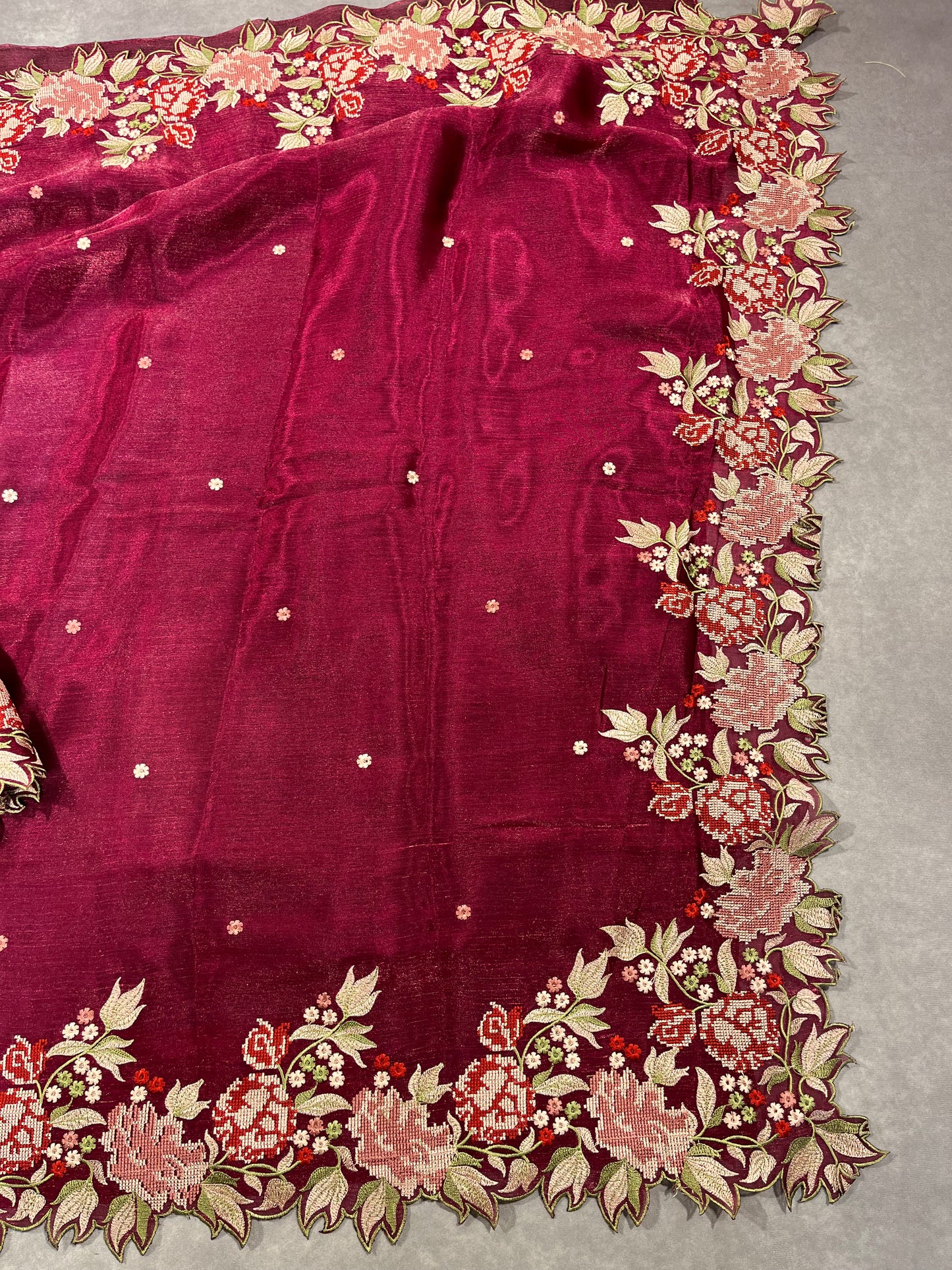 Georgette Tissue embroidery cutwork saree