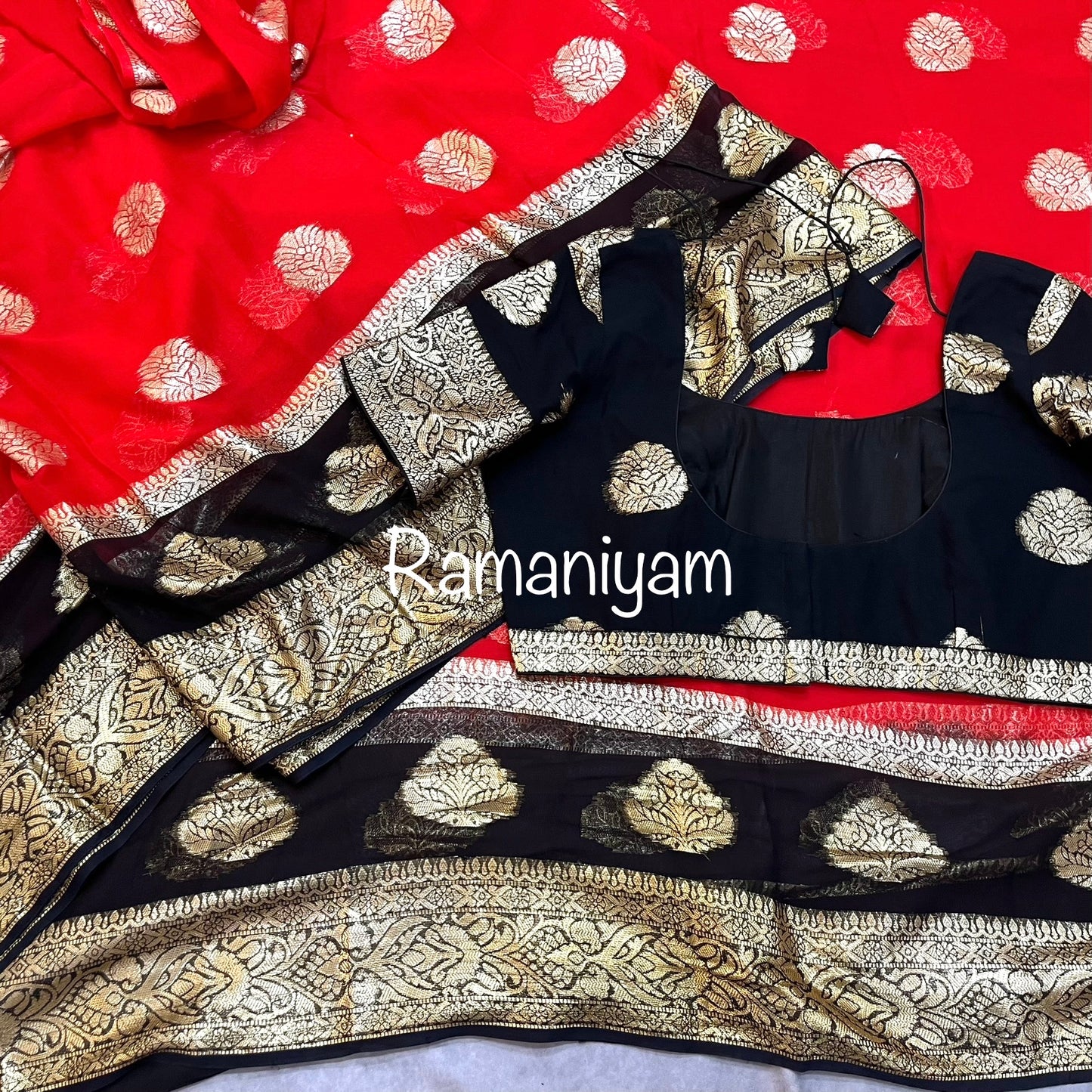 Red and black Banarasi georgette saree