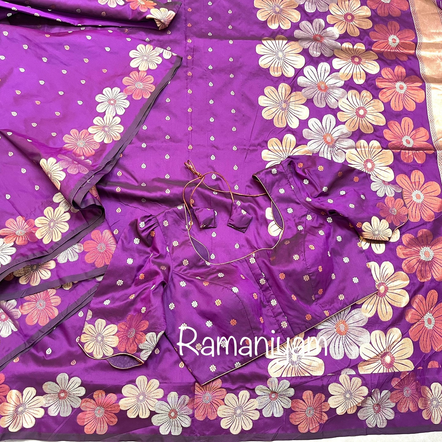 Purple magenta trendy floral weave Kanchi light weight Saree