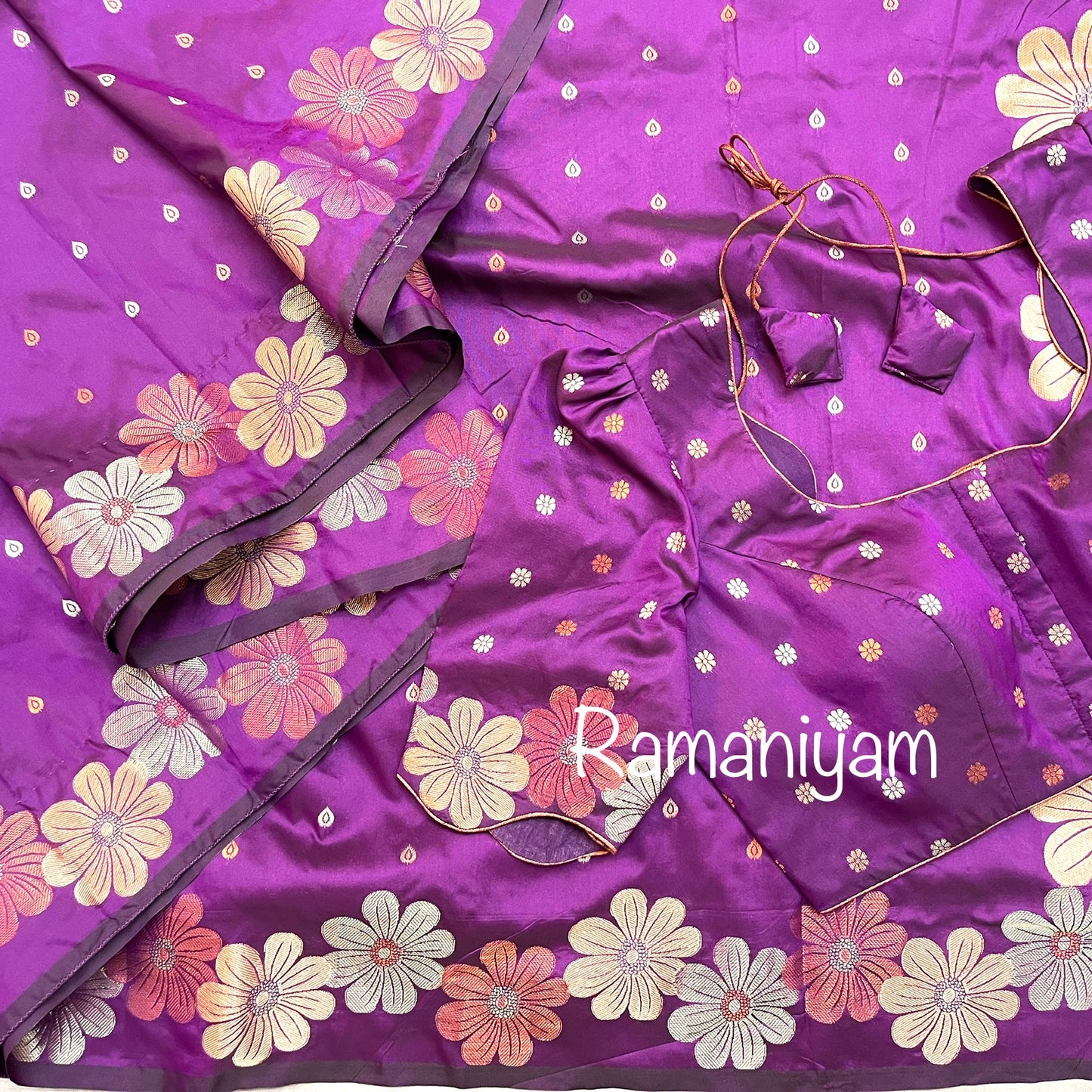 Purple magenta trendy floral weave Kanchi light weight Saree