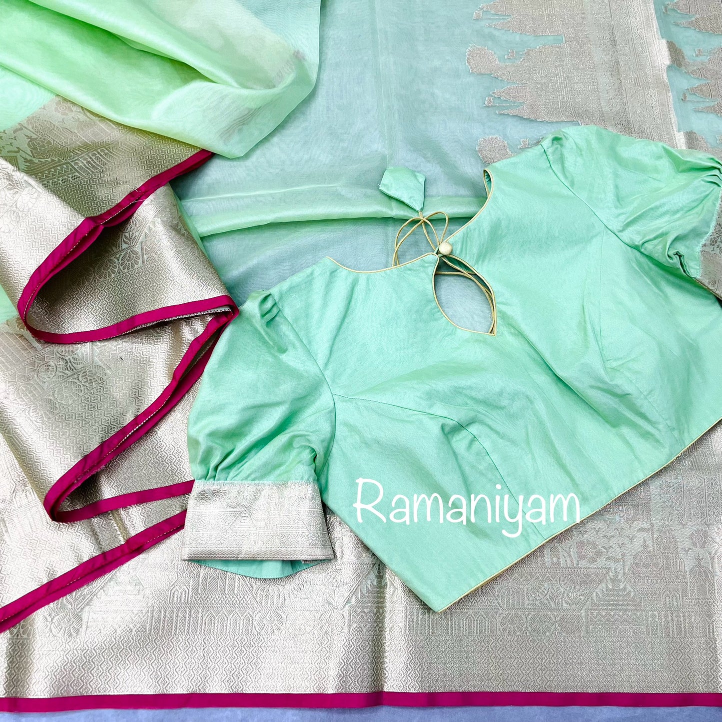 Mint green Banarasi ghat motifs saree