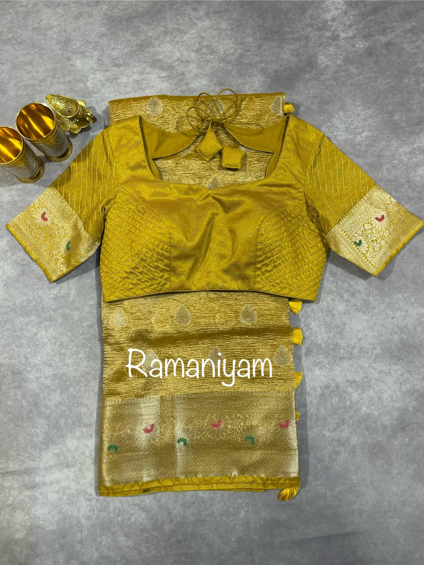 Gold Crushed banarasi tissue saree