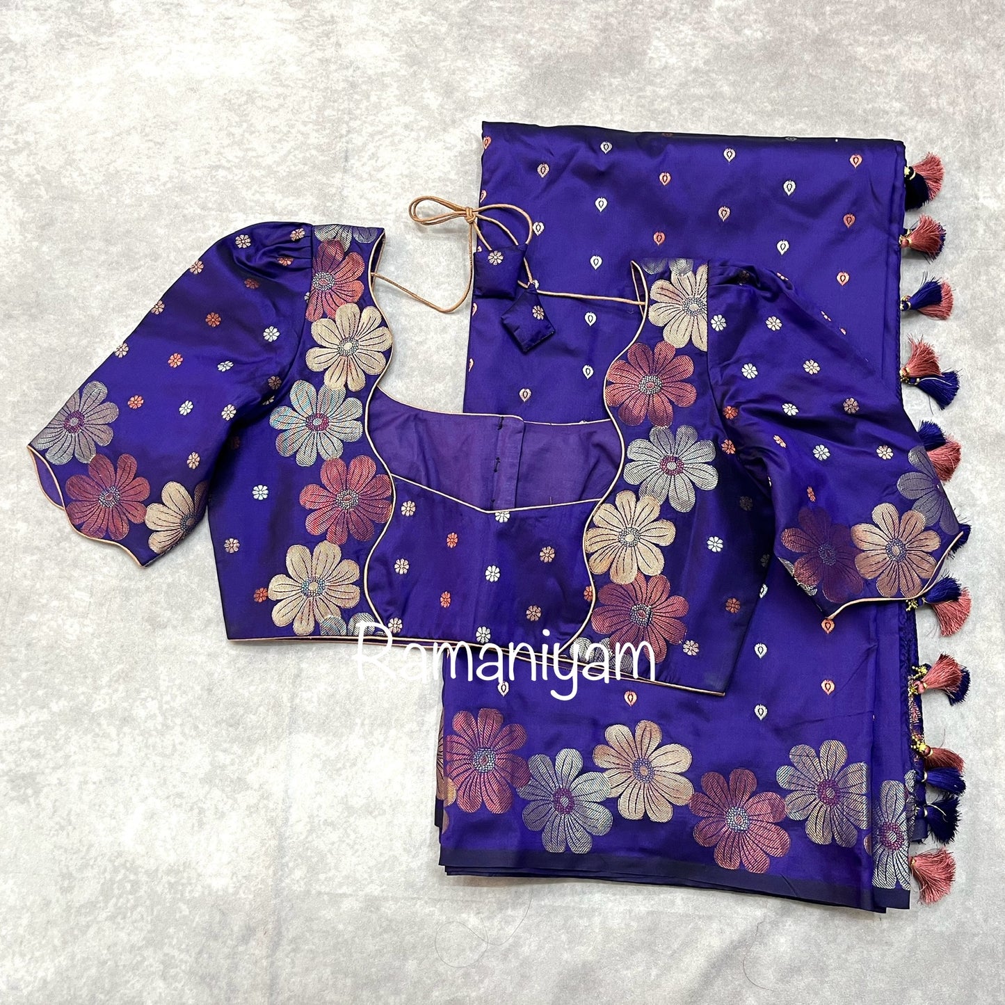 Royal blue trendy floral weave Kanchi light weight
