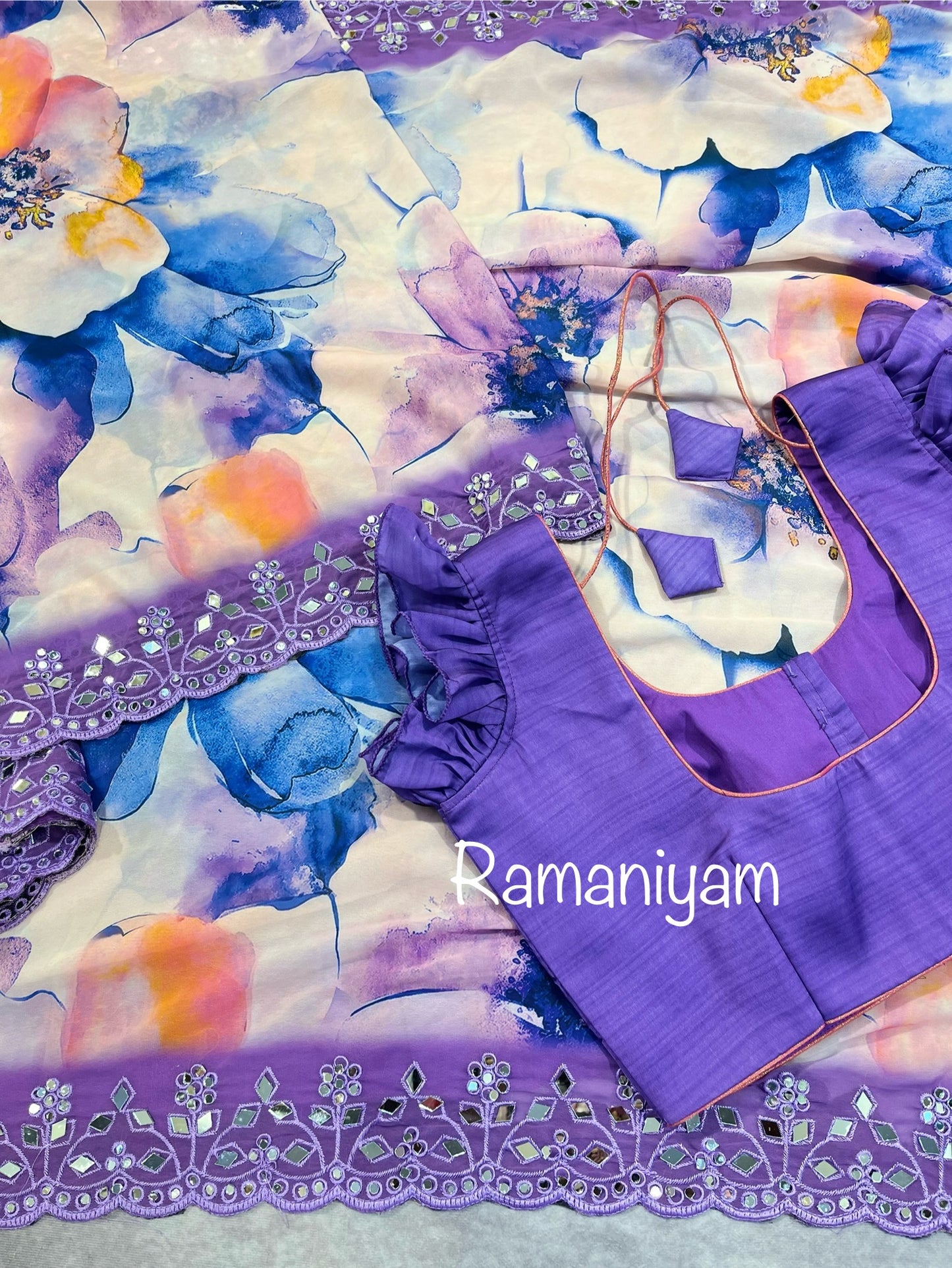 Party wear Georgette floral printed embroidery saree