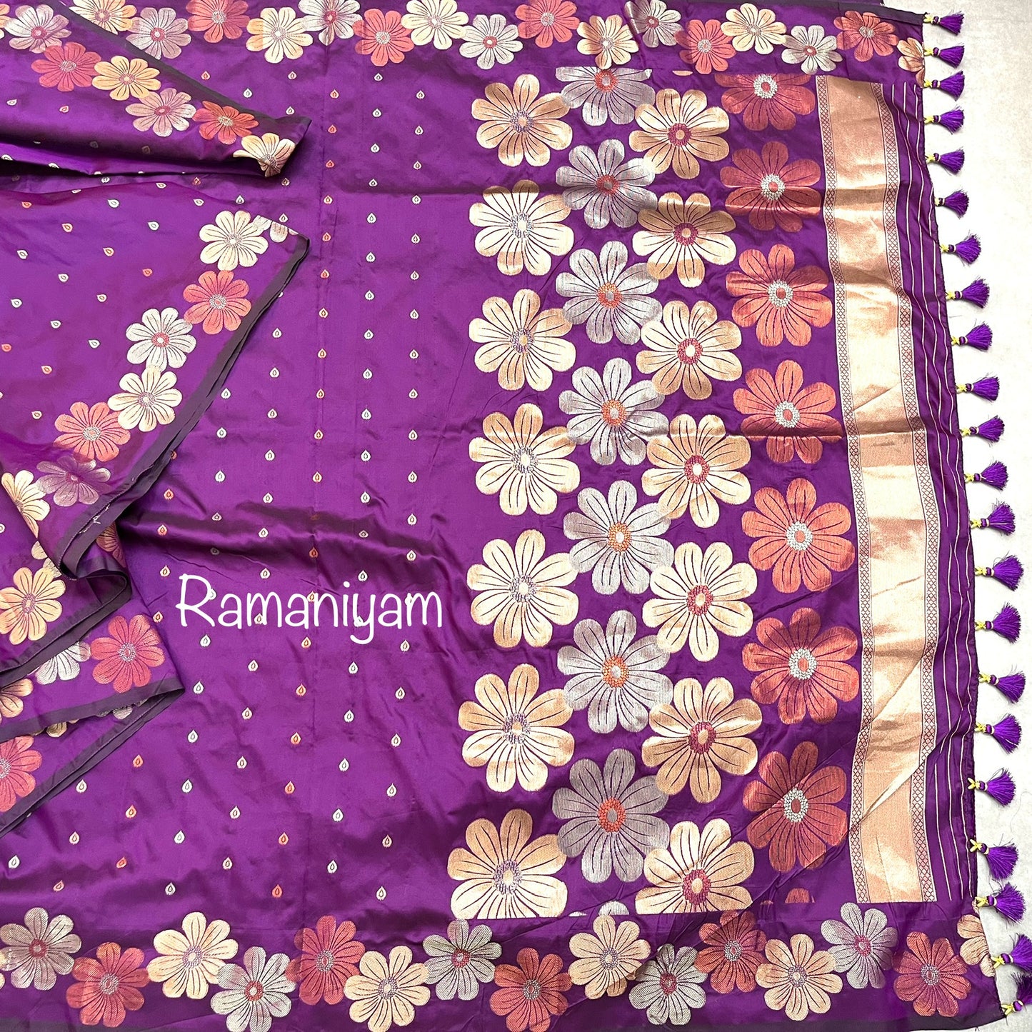 Purple magenta trendy floral weave Kanchi light weight Saree