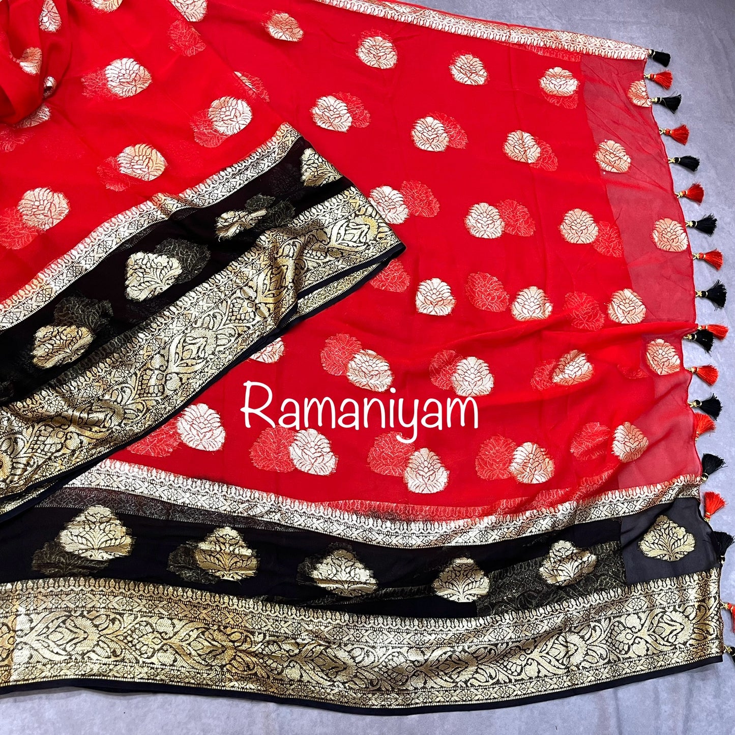 Red and black Banarasi georgette saree