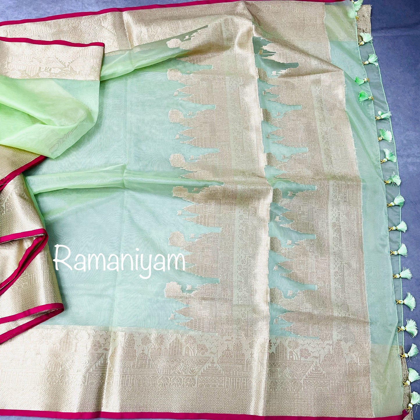 Mint green Banarasi ghat motifs saree
