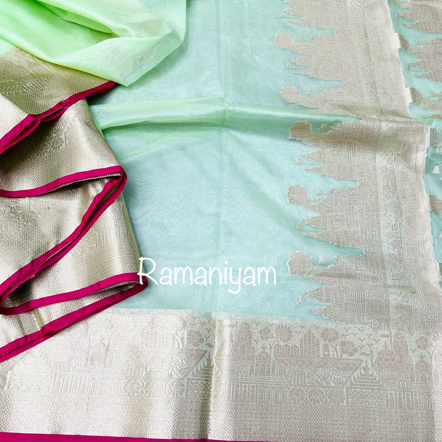Mint green Banarasi ghat motifs saree