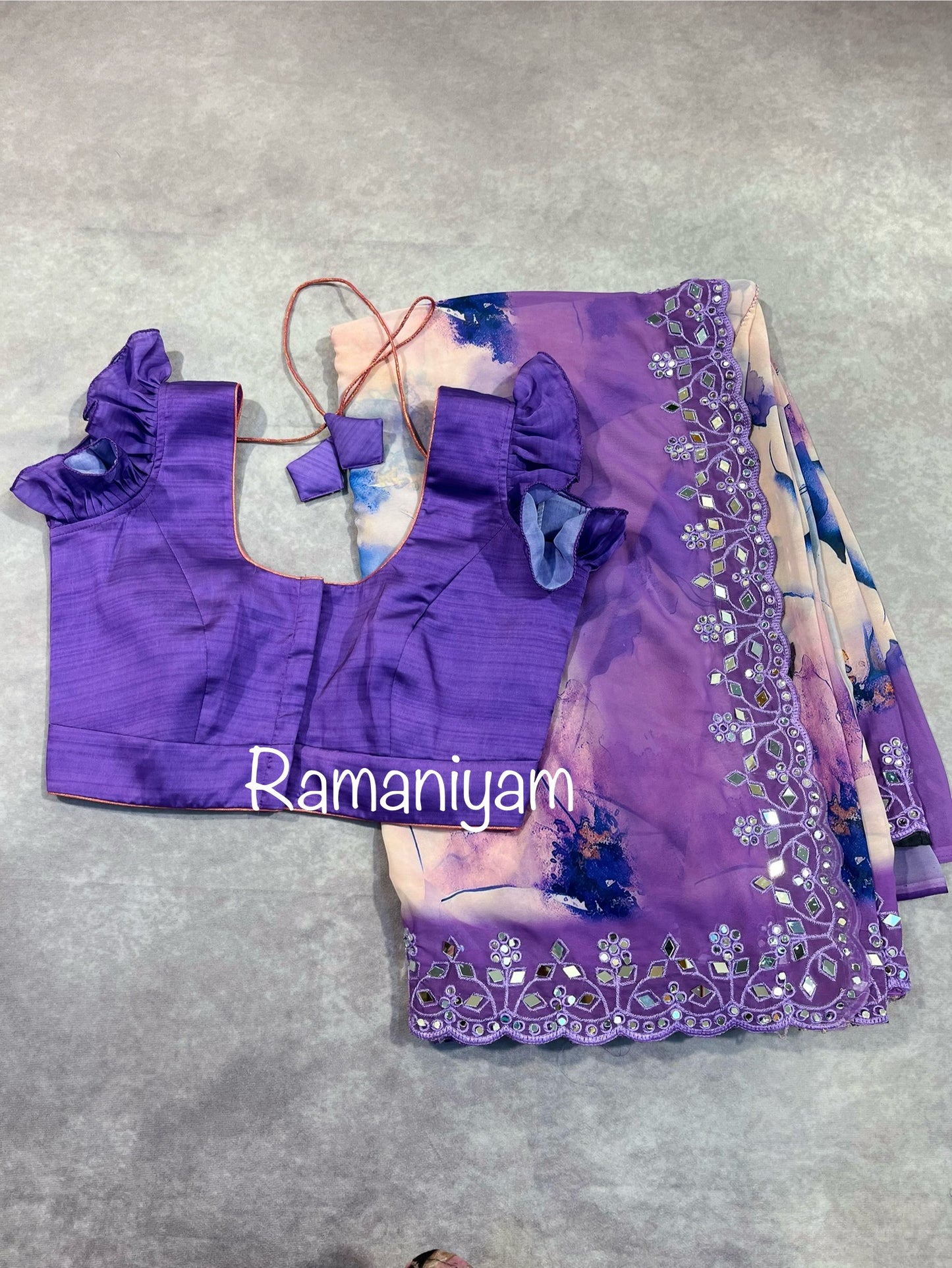 Party wear Georgette floral printed embroidery saree
