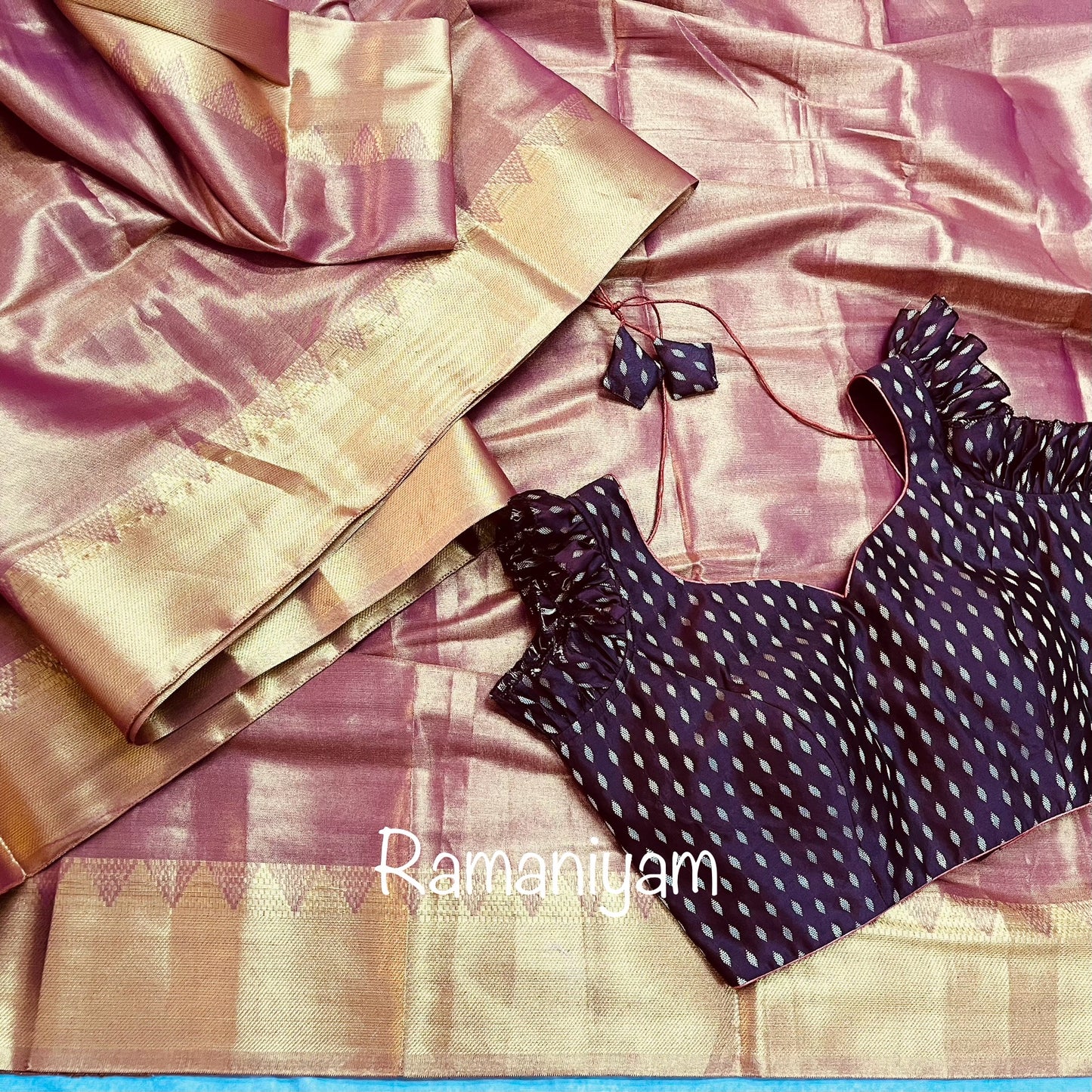 Soft tissue silk saree with chanderi ruffle short sleeves