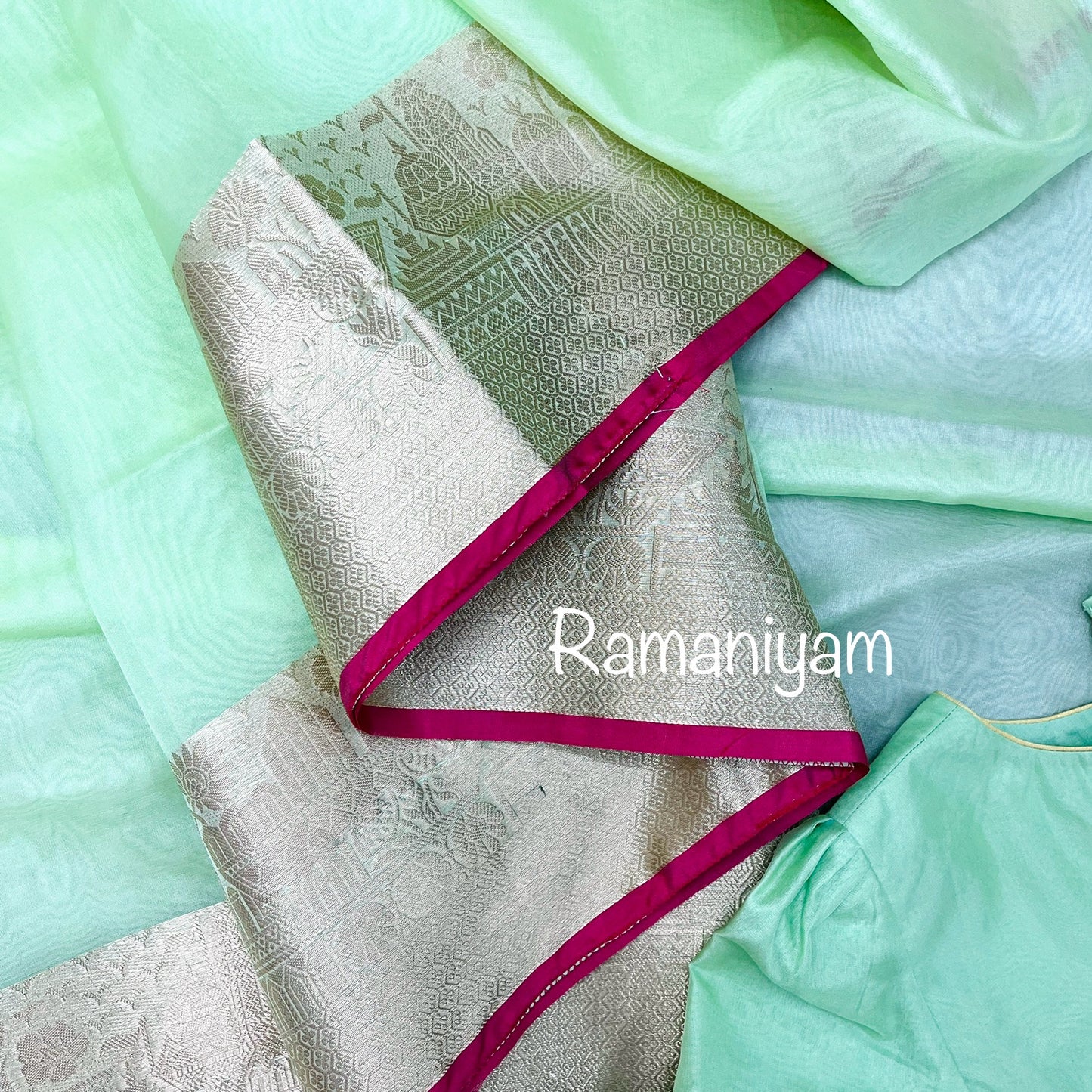Mint green Banarasi ghat motifs saree