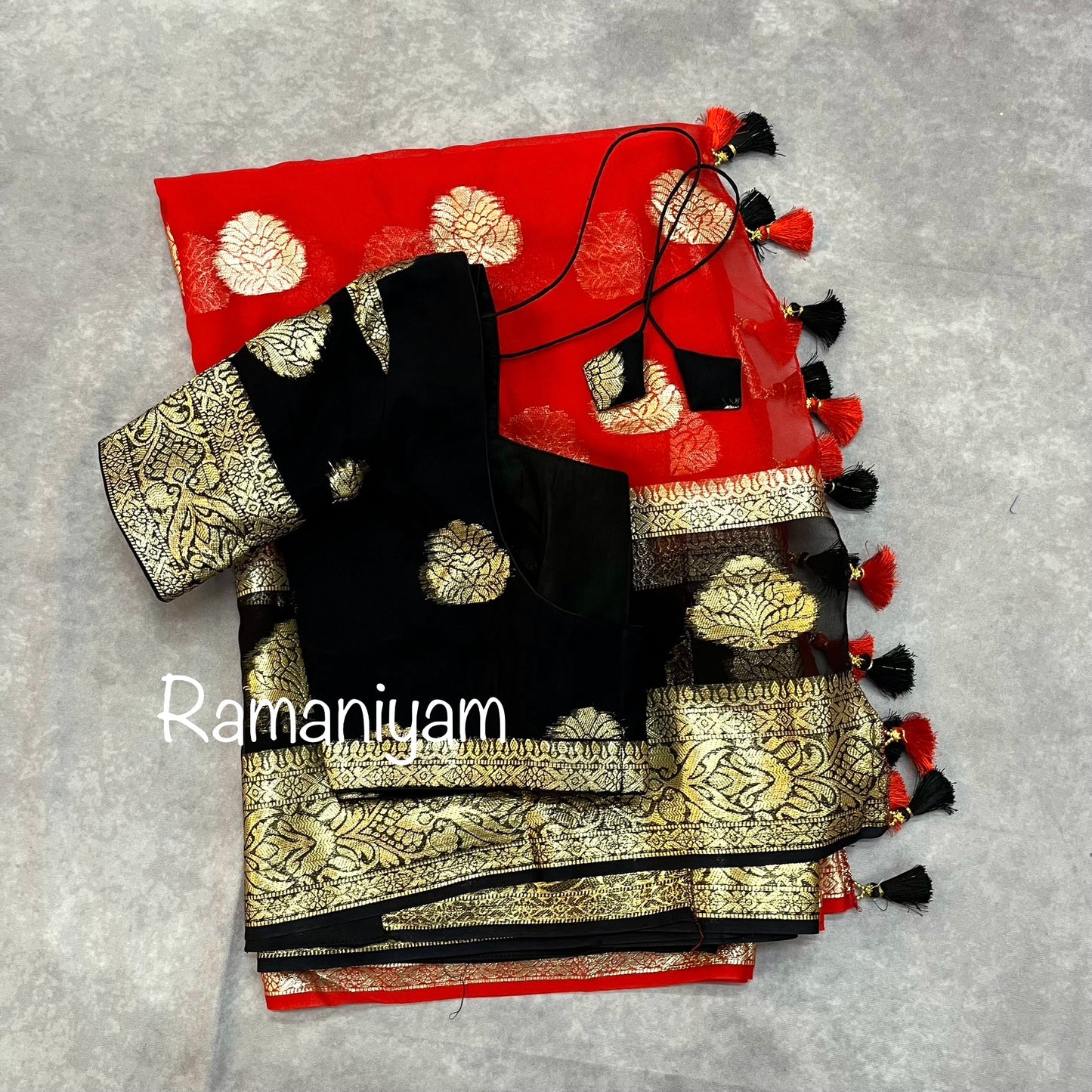 Red and black Banarasi georgette saree