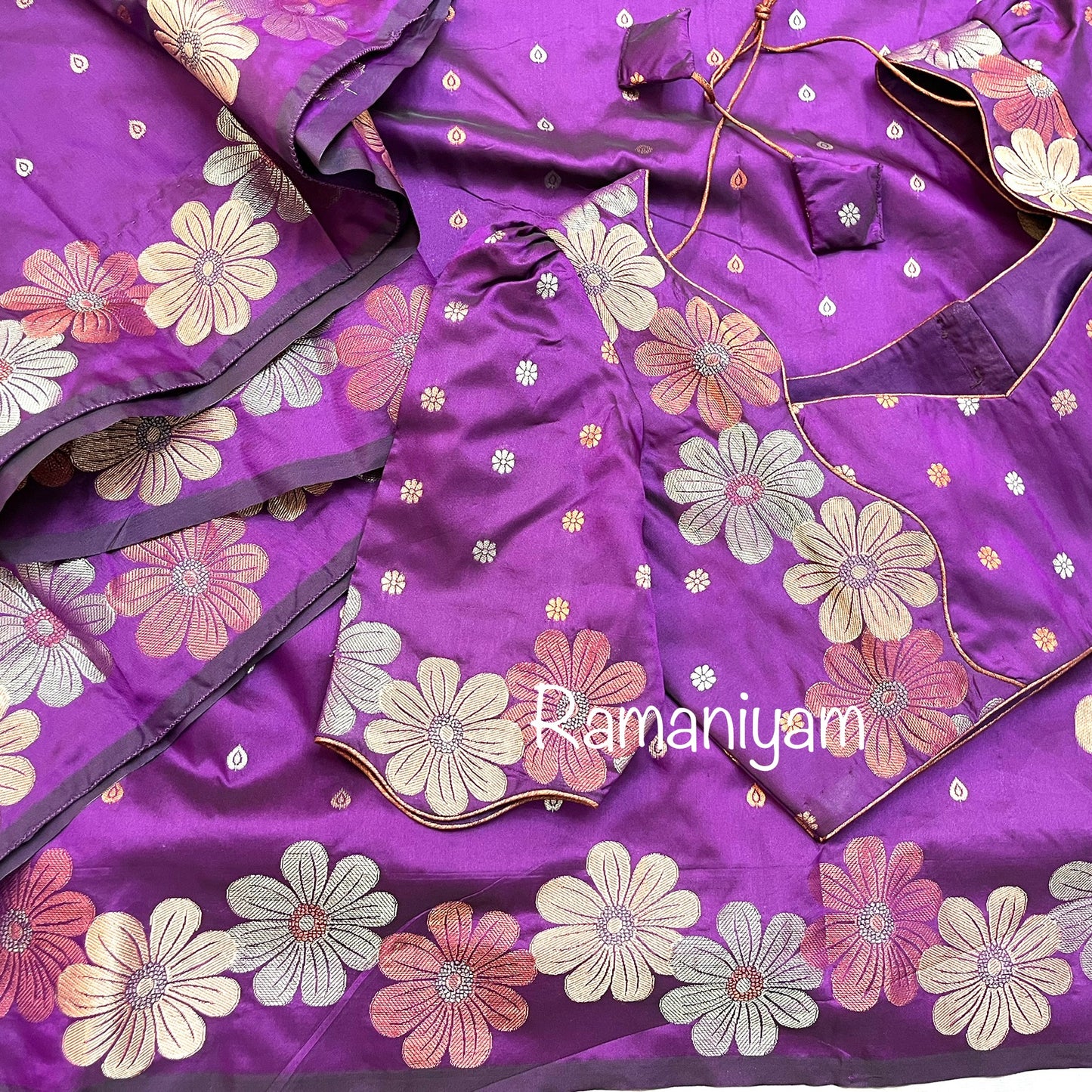 Purple magenta trendy floral weave Kanchi light weight Saree
