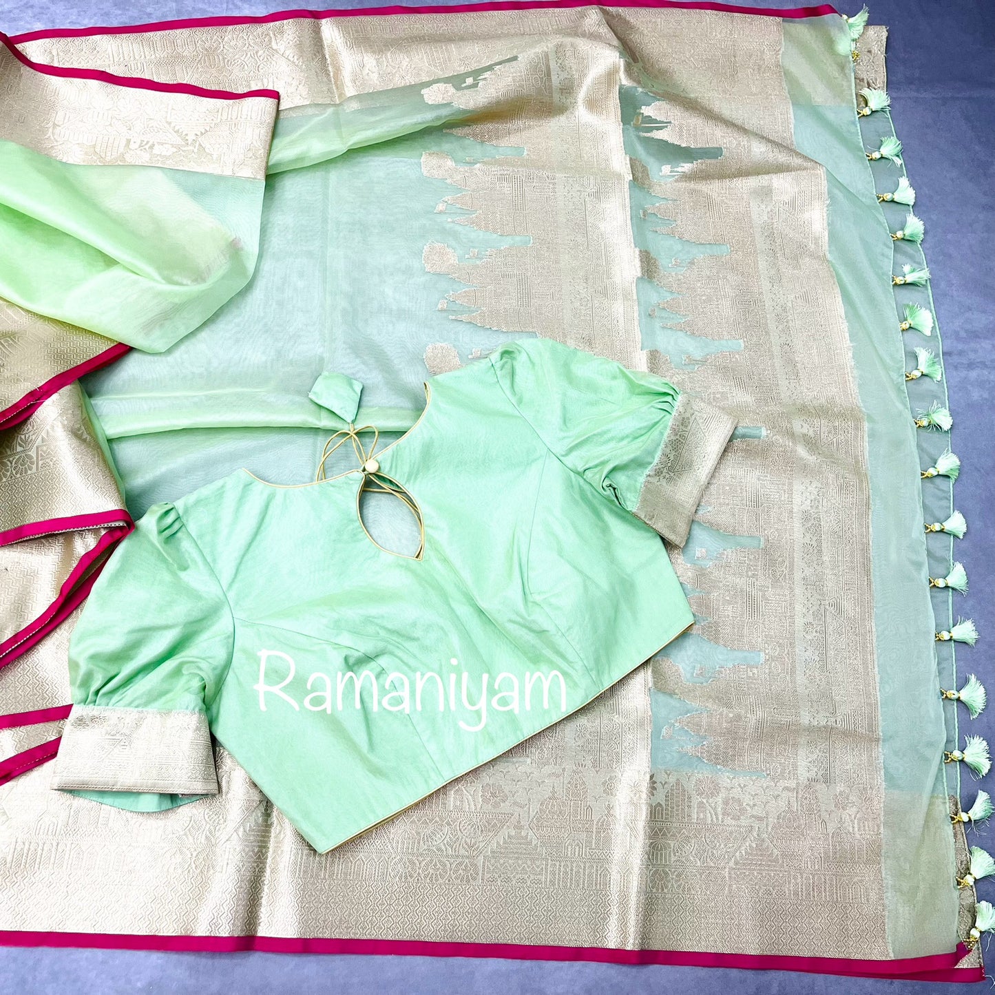 Mint green Banarasi ghat motifs saree