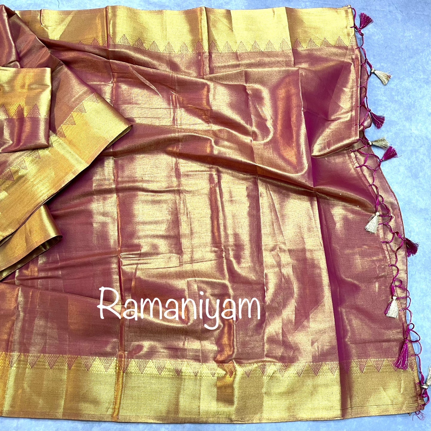Soft tissue silk saree with chanderi ruffle short sleeves