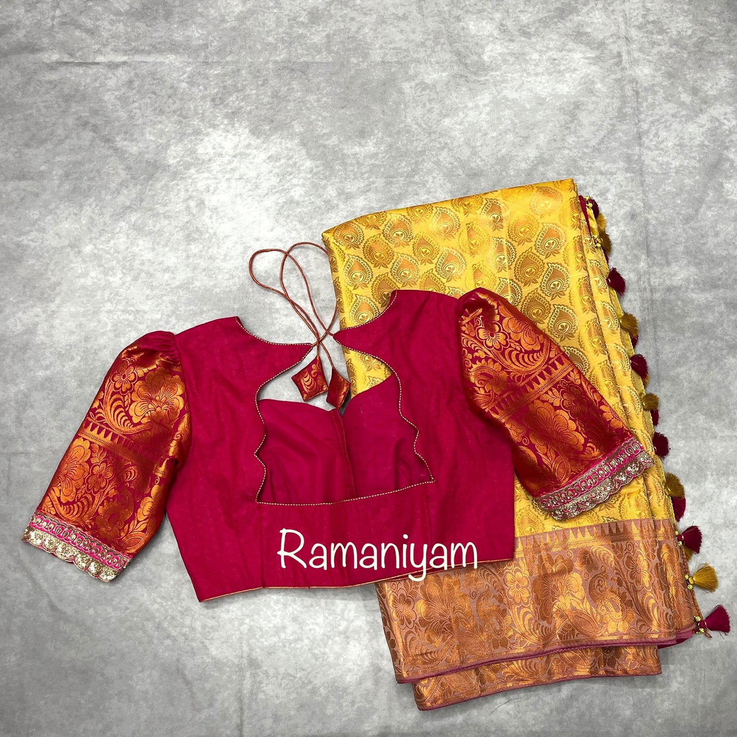 Kanchi saree with Handcrafted zardosi sleeve border