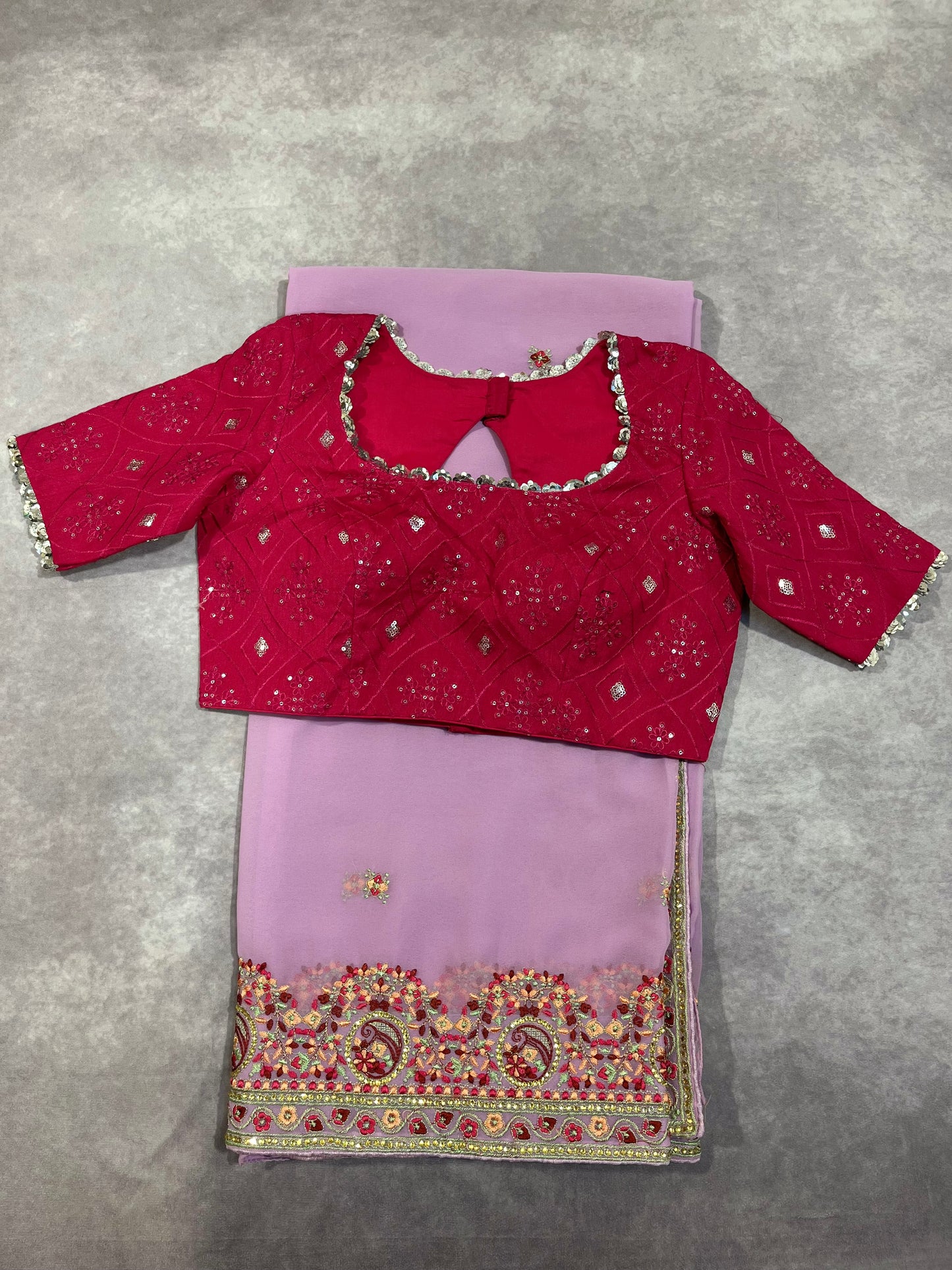 Lavender georgette saree with thread embroidery
