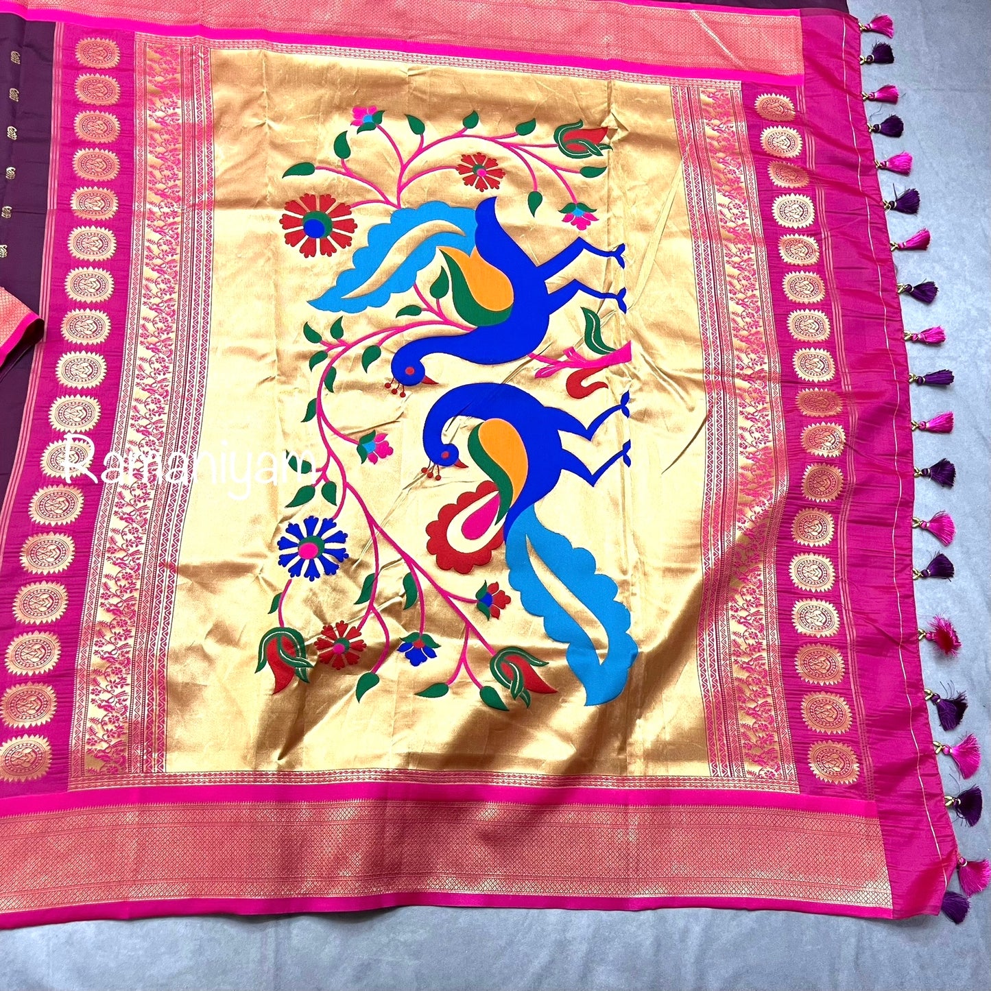 Wine color and royal pink Maharani paithani