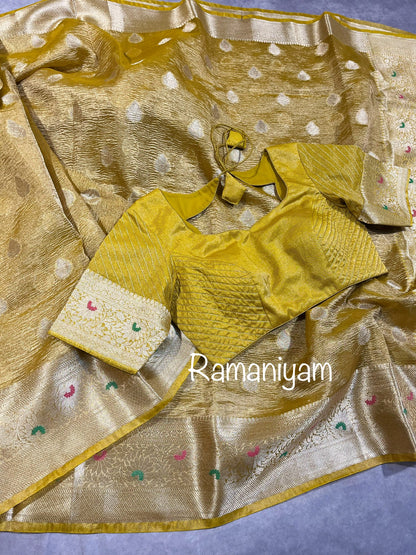 Gold Crushed banarasi tissue saree
