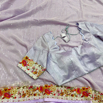 Lilac sequin georgette saree