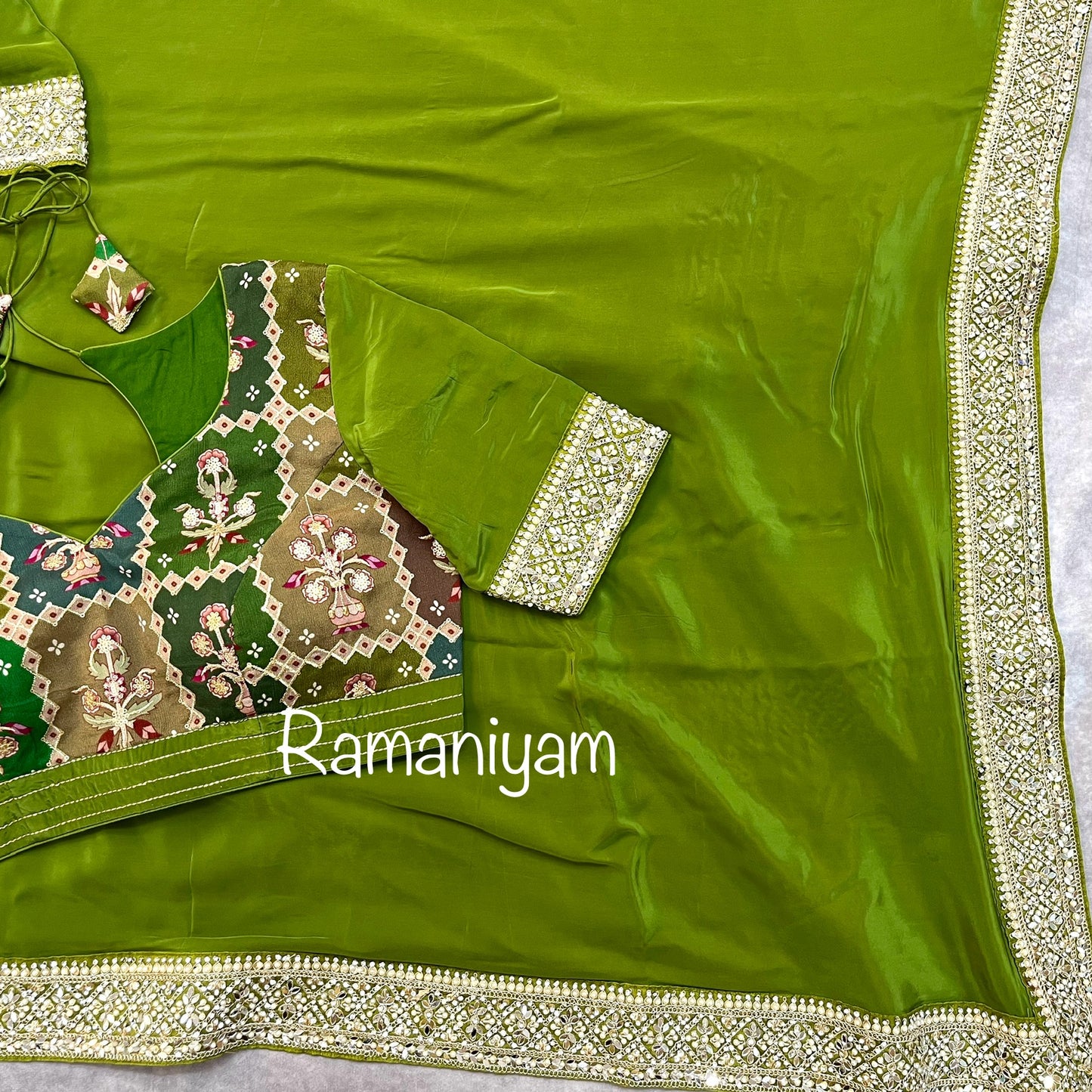 Emerald green crape party wear saree!