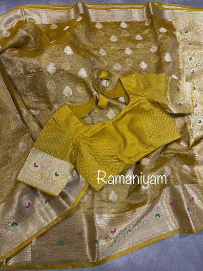 Gold Crushed banarasi tissue saree