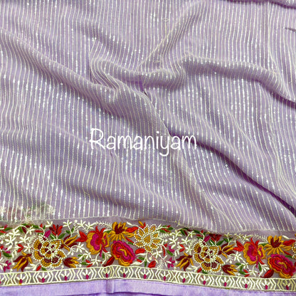 Lilac sequin georgette saree