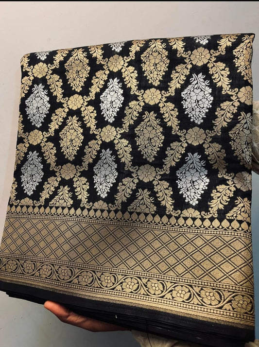 Black Banarasi with all over silver and gold jari weave