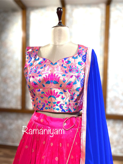 Long border royal pink paithani crop top