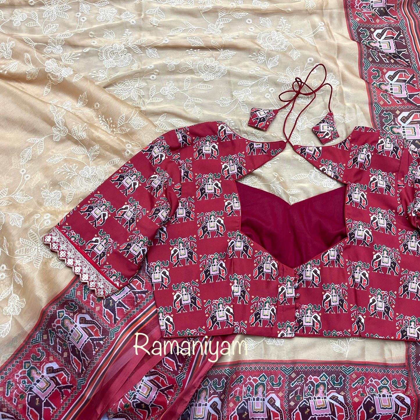 Yellow Patola Chikankari smooth georgette saree