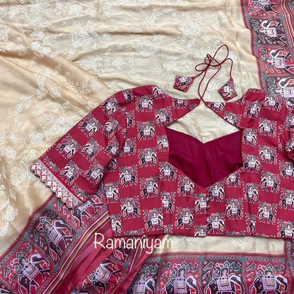 Yellow Patola Chikankari smooth georgette saree