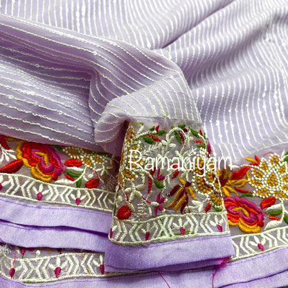 Lilac sequin georgette saree