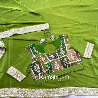 Emerald green crape party wear saree!