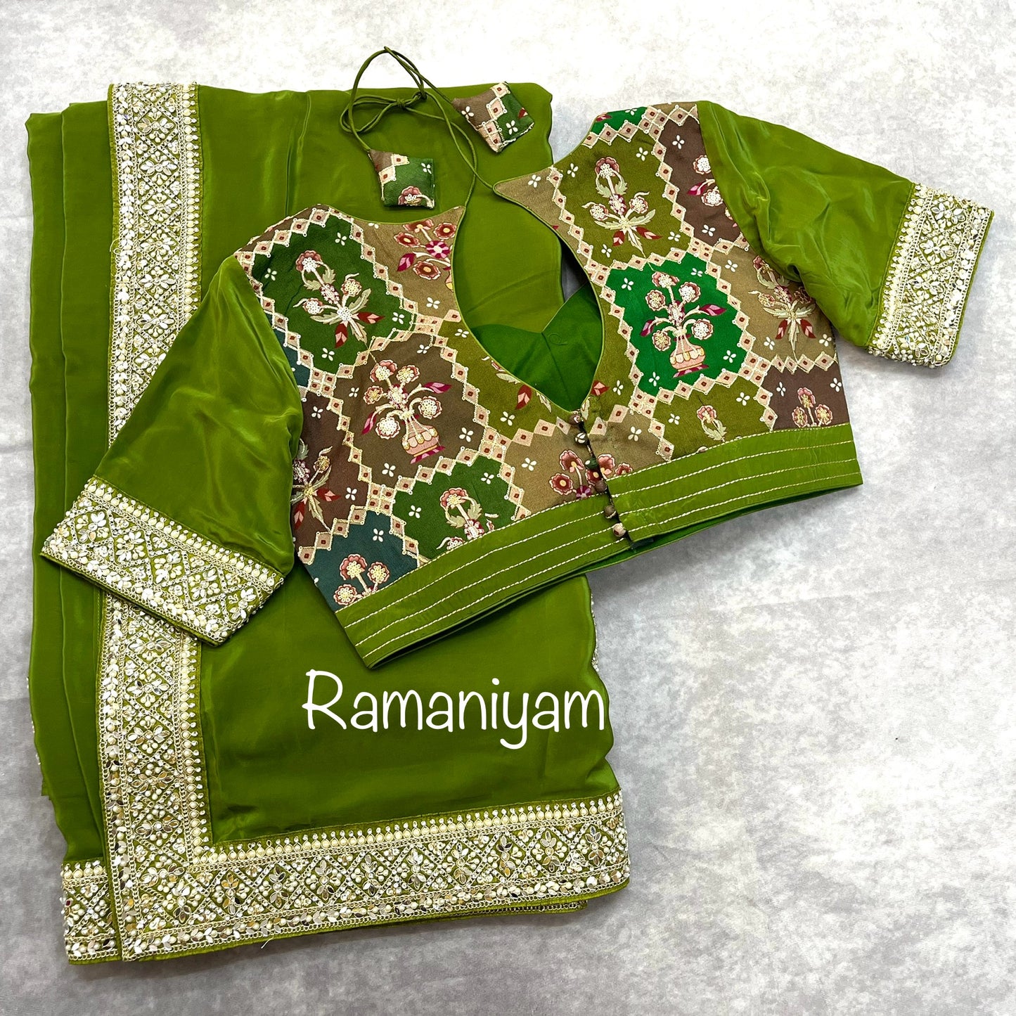 Emerald green crape party wear saree!