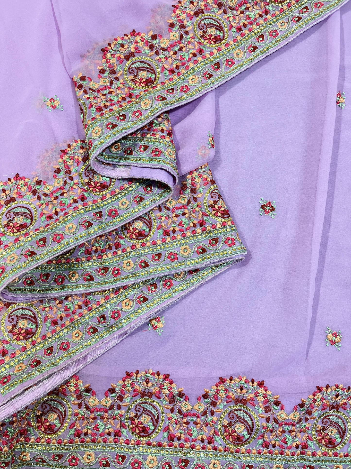 Lavender georgette saree with thread embroidery
