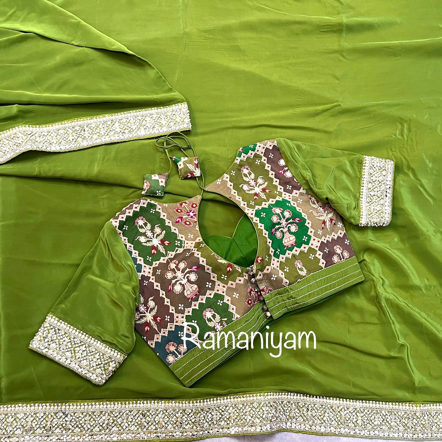 Emerald green crape party wear saree!