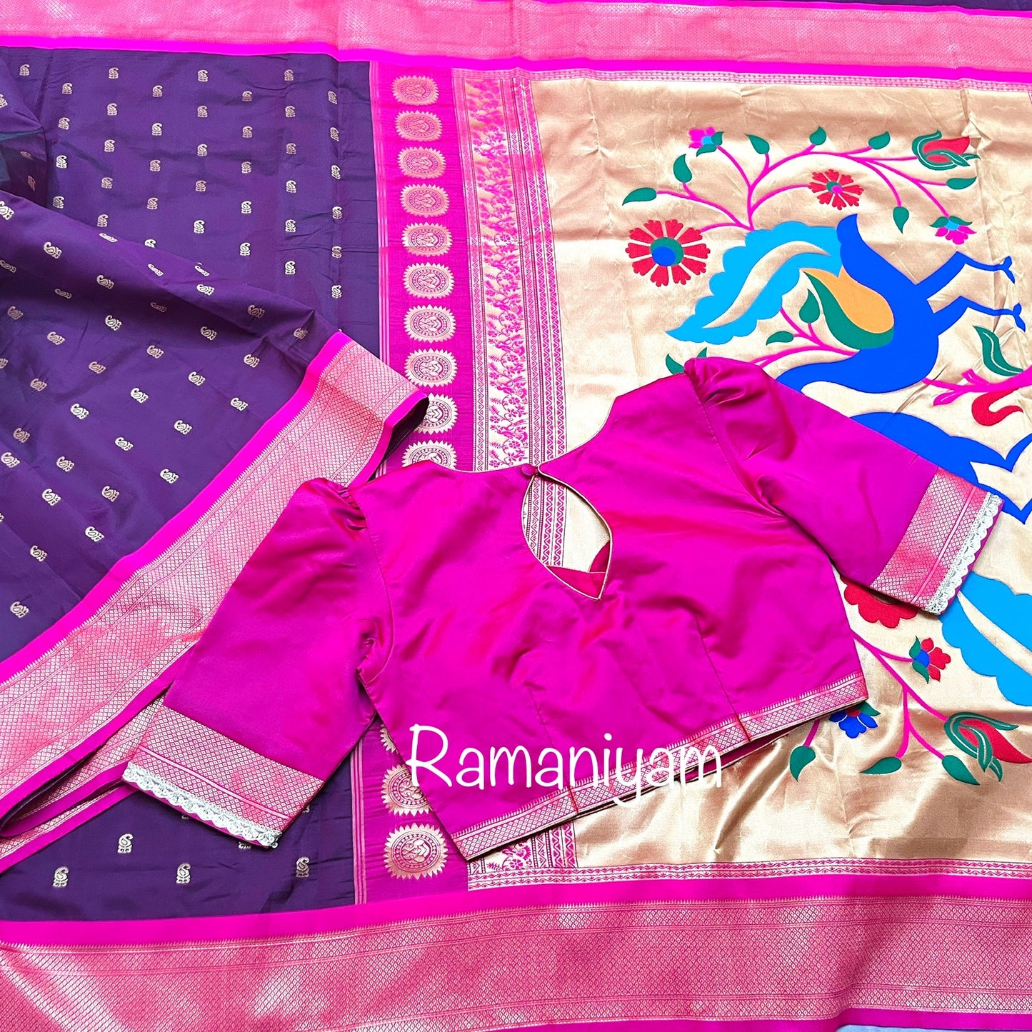 Wine color and royal pink Maharani paithani