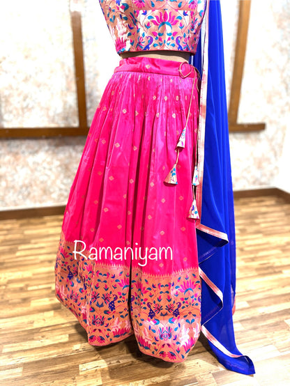 Long border royal pink paithani crop top