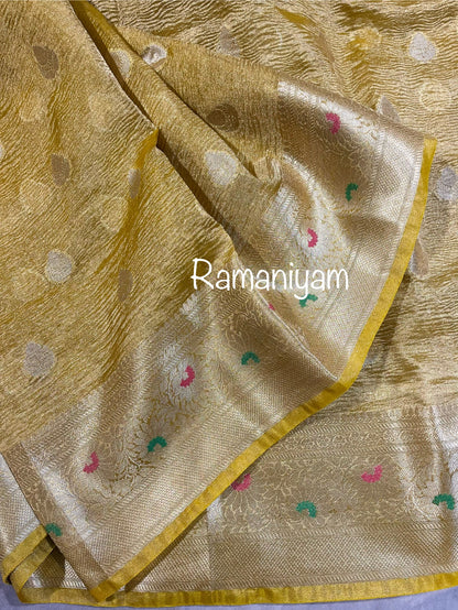 Gold Crushed banarasi tissue saree