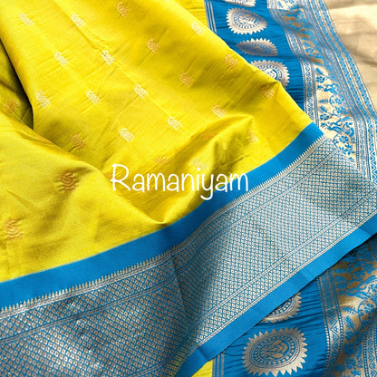 Pistachio green and Rama blue combination maharani Paithani saree
